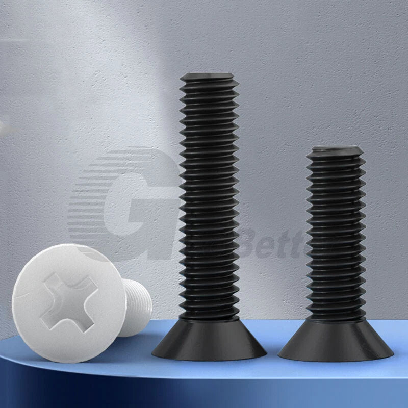 Nylon Phillips Countersunk Machine Screws — M2.5, M3, M4, White or Black, Non - Conductive Flat Head - HomeDIYer