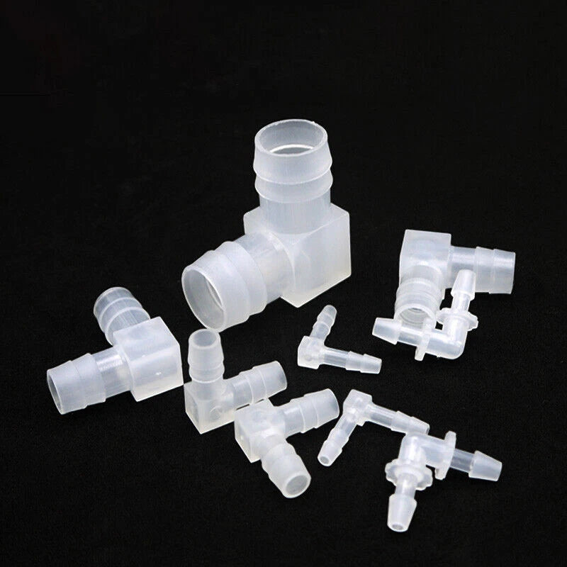 Plastic Barbed Hose Connector — Straight, L-Type & T-Type | Aquarium, Pond & Washer Tubing