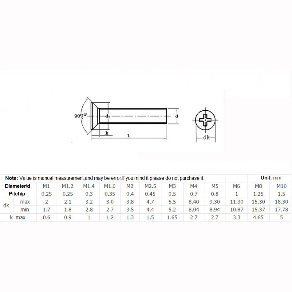 G316 Marine Grade Stainless Steel Phillips Flat Head Countersunk Machine Screws M3 M4 M5 M6