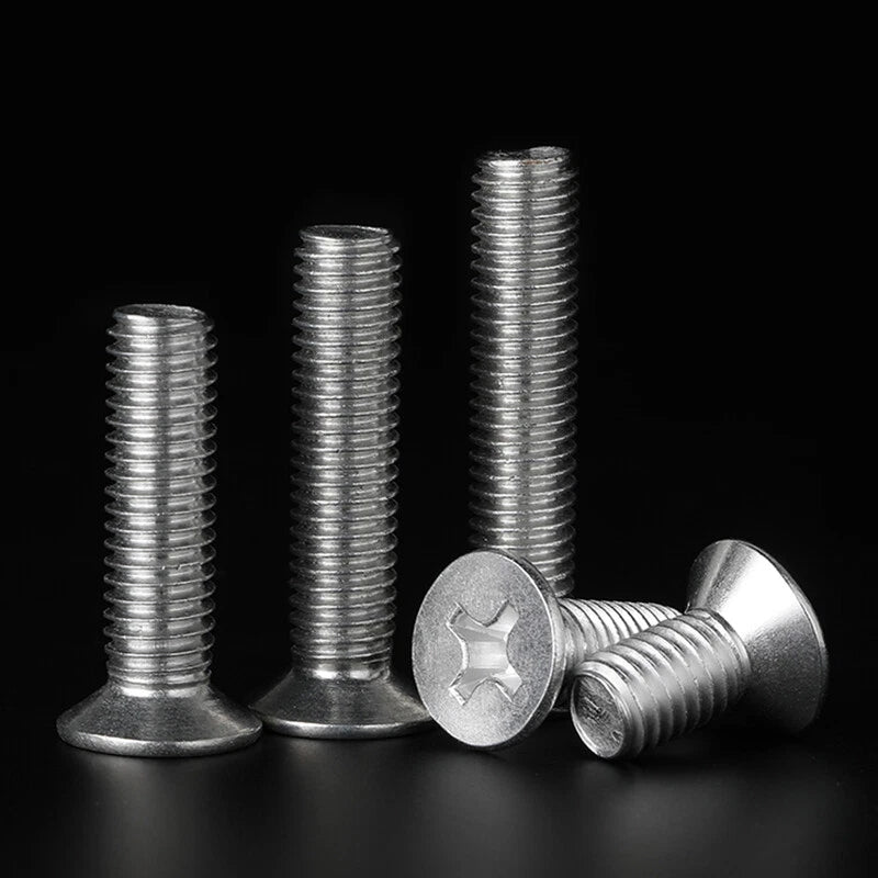 304 Stainless Steel Countersunk Phillips Machine Screws – M3.5 M4 M5 (6–200mm Length Under Head)
