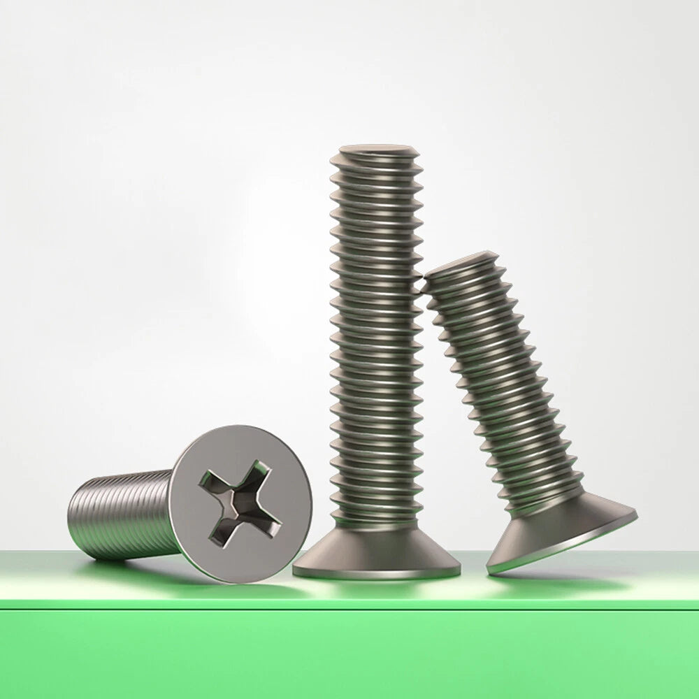 TA2/GR2 Pure Titanium Phillips Countersunk Machine Screws – DIN 965, M2 to M10, Fully Threaded