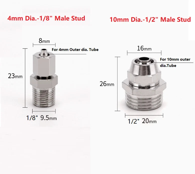 Pneumatic Male Stud Push-to-Connect Hose Fitting | Air Line Quick Coupler Connector