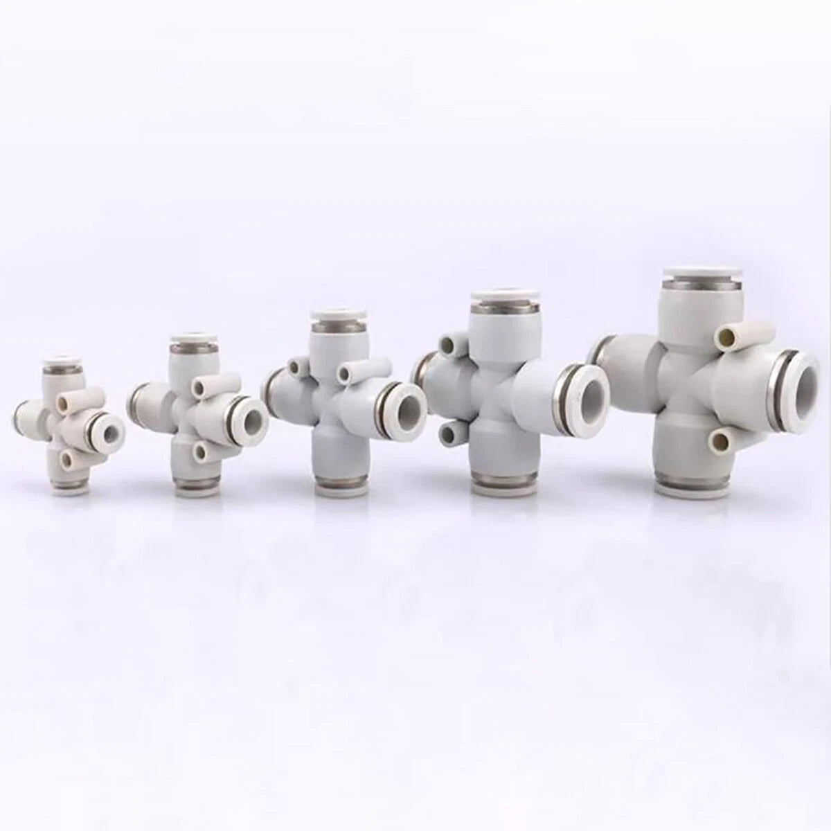 Nylon Push-to-Connect Cross 4-Way Pneumatic Fitting 4–12mm Inline Tube Connector