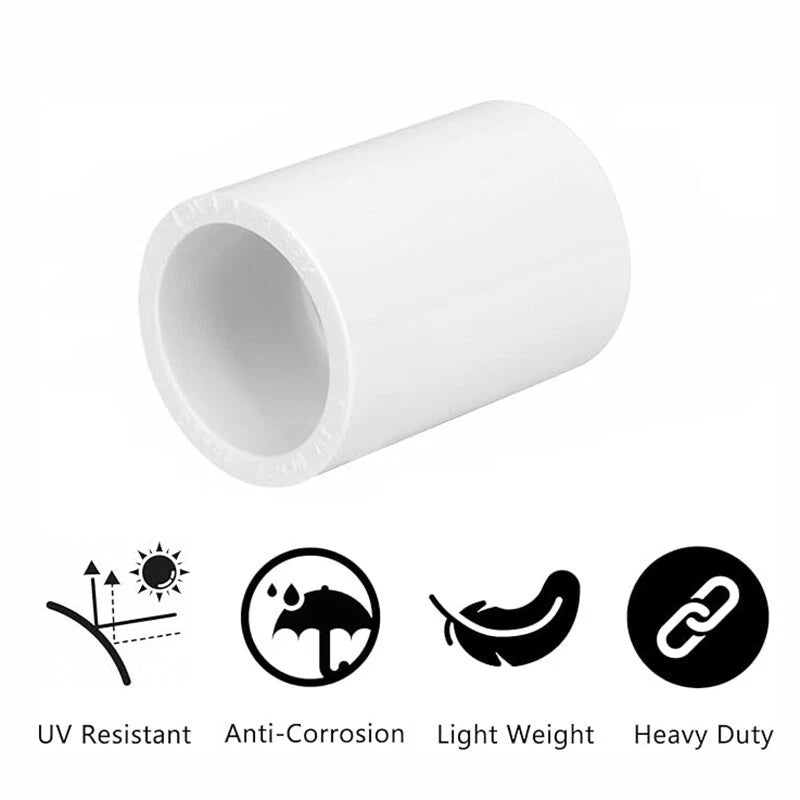 White PVC Pipe Fittings Connector Straight Pipe Coupling Socket ID 16mm - 200mm