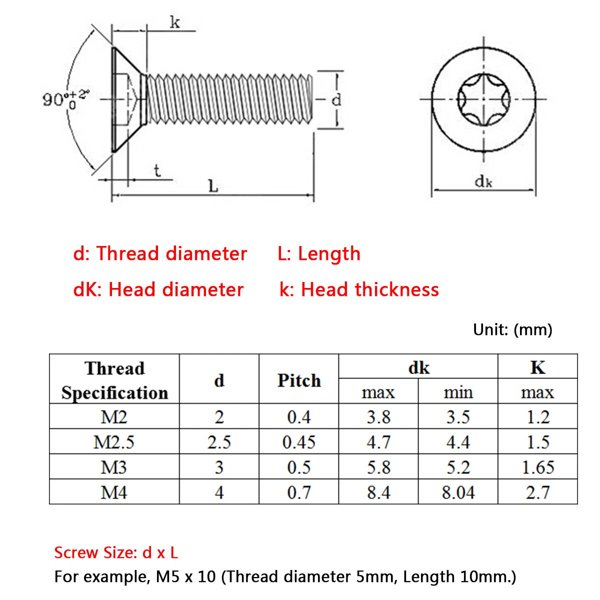 Torx Countersunk Machine Screws – M2.5 M3 M4, A2 Stainless Steel, Hexalobular Socket, Flat Head