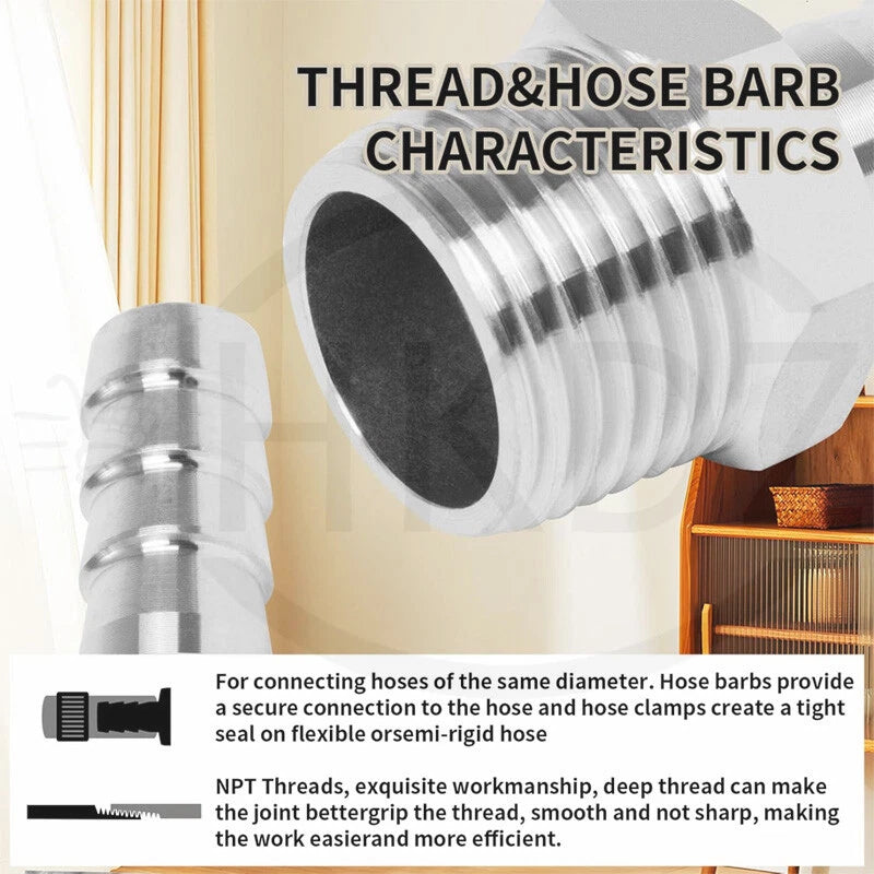 BSP Male Thread Stainless Steel Barb Hose Tail Connector — 1/8" to 4"