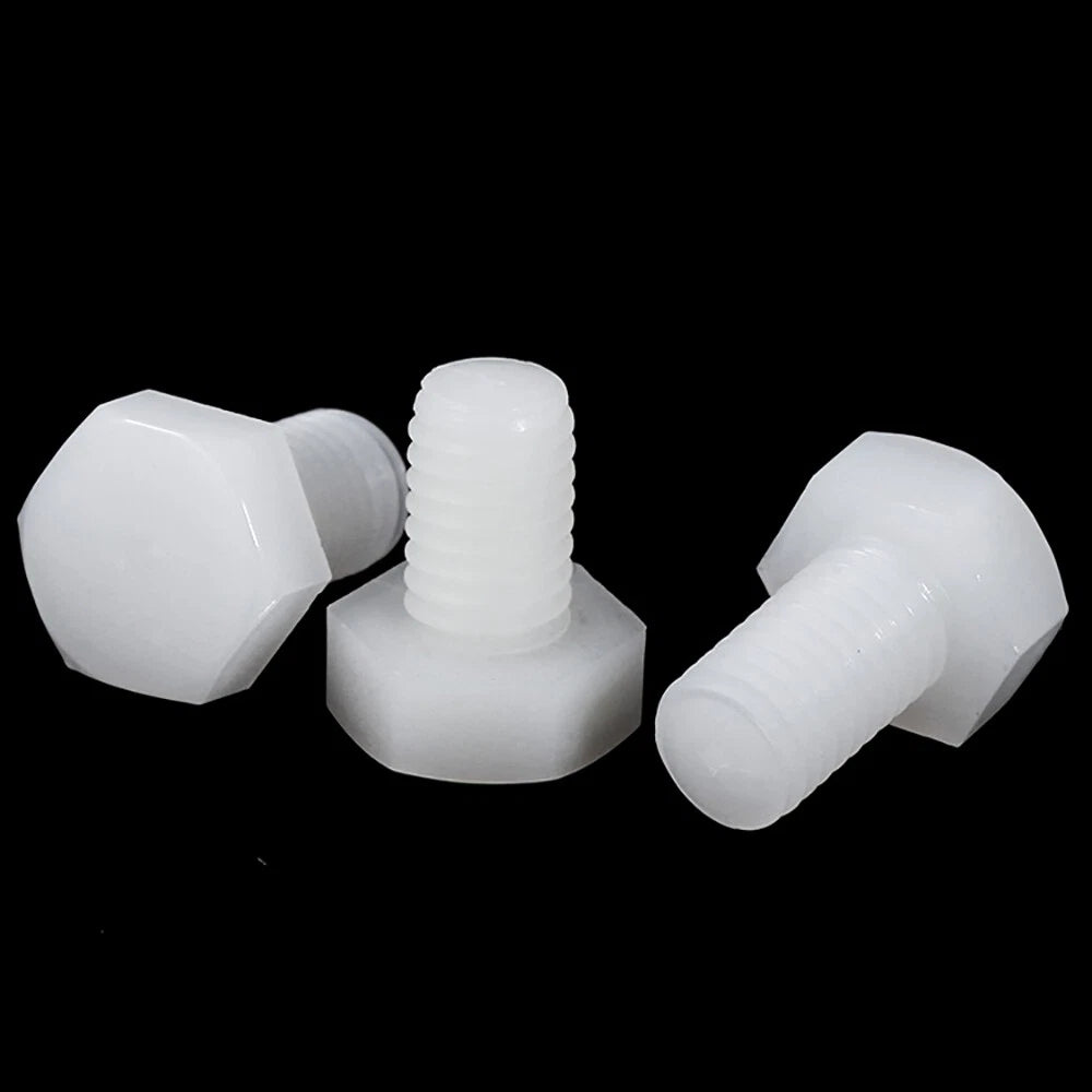 M3–M12 White Nylon Hex Bolts | Plastic Hexagon Head Machine Screws DIN 933