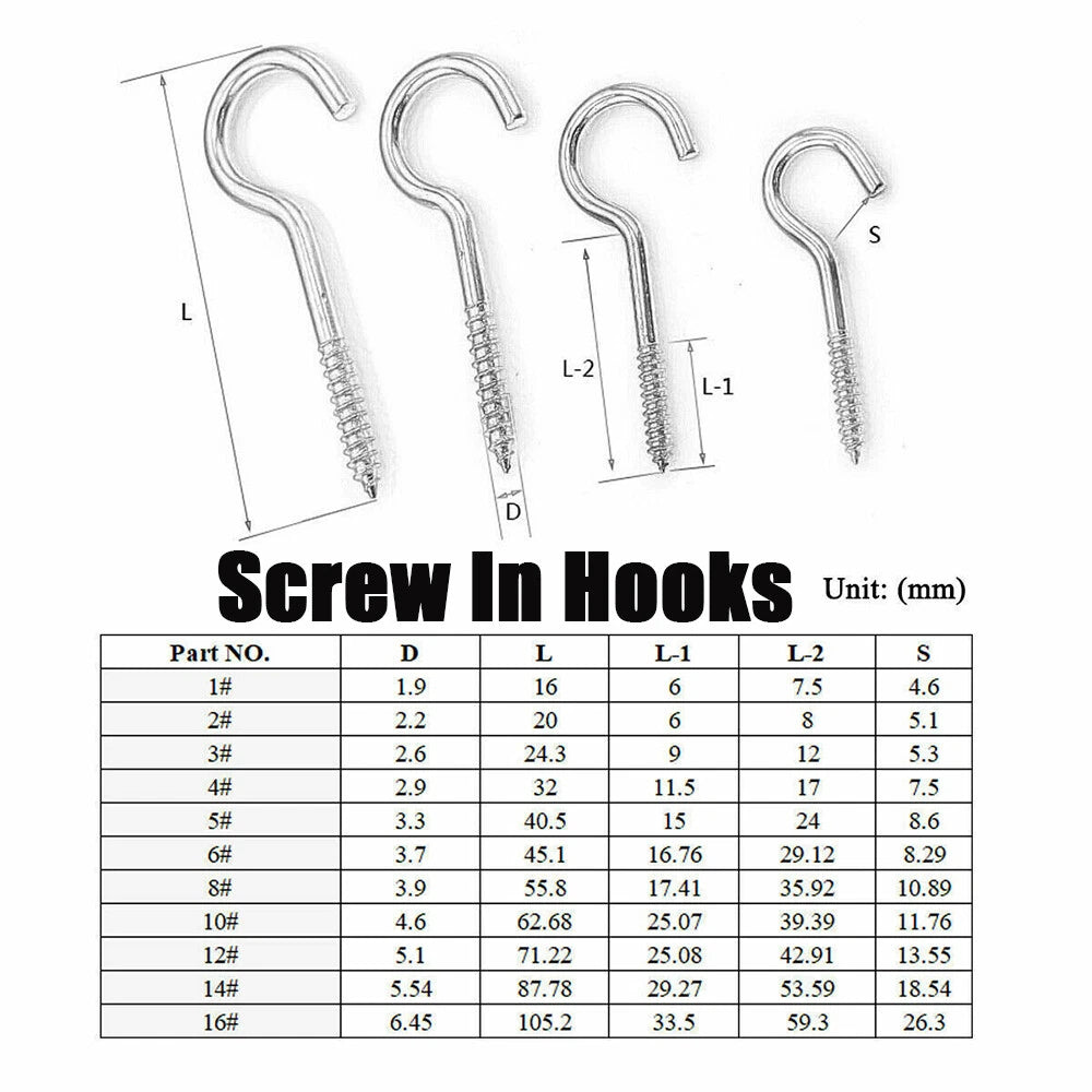 Zinc Plated Screw Eye Hooks & Screw-In Hooks — Heavy Duty, Sizes #0–#16