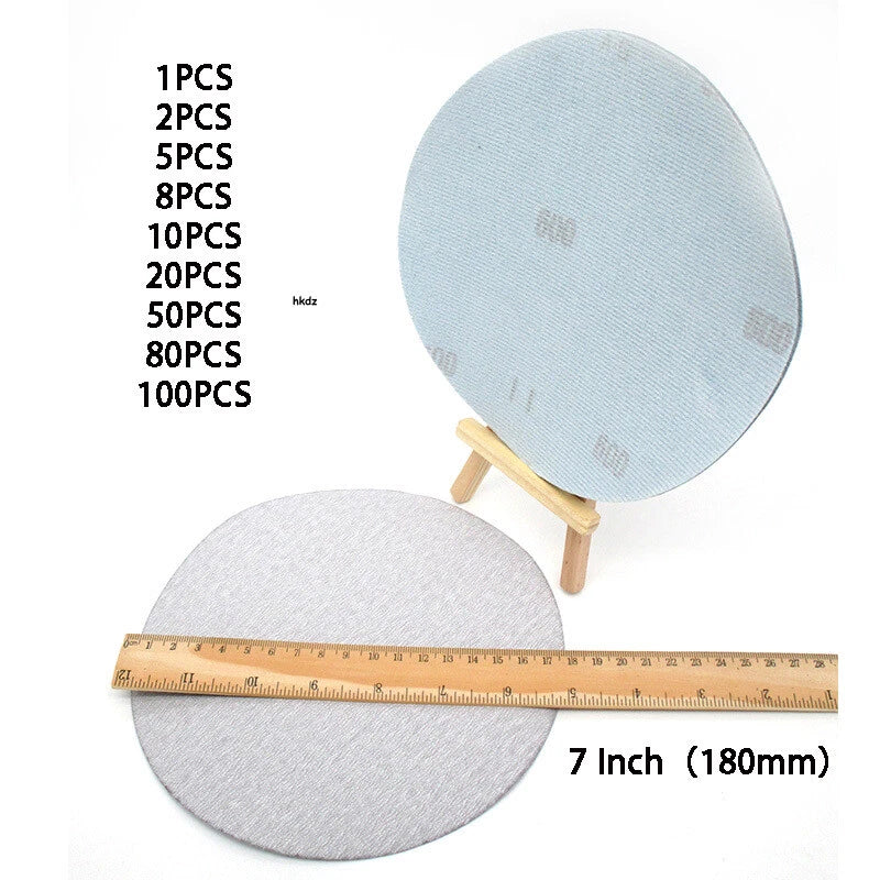 7 Inch 180mm White Flocking Sanding Disc Dry Use Hook & Loop Sandpaper 60-1000 #