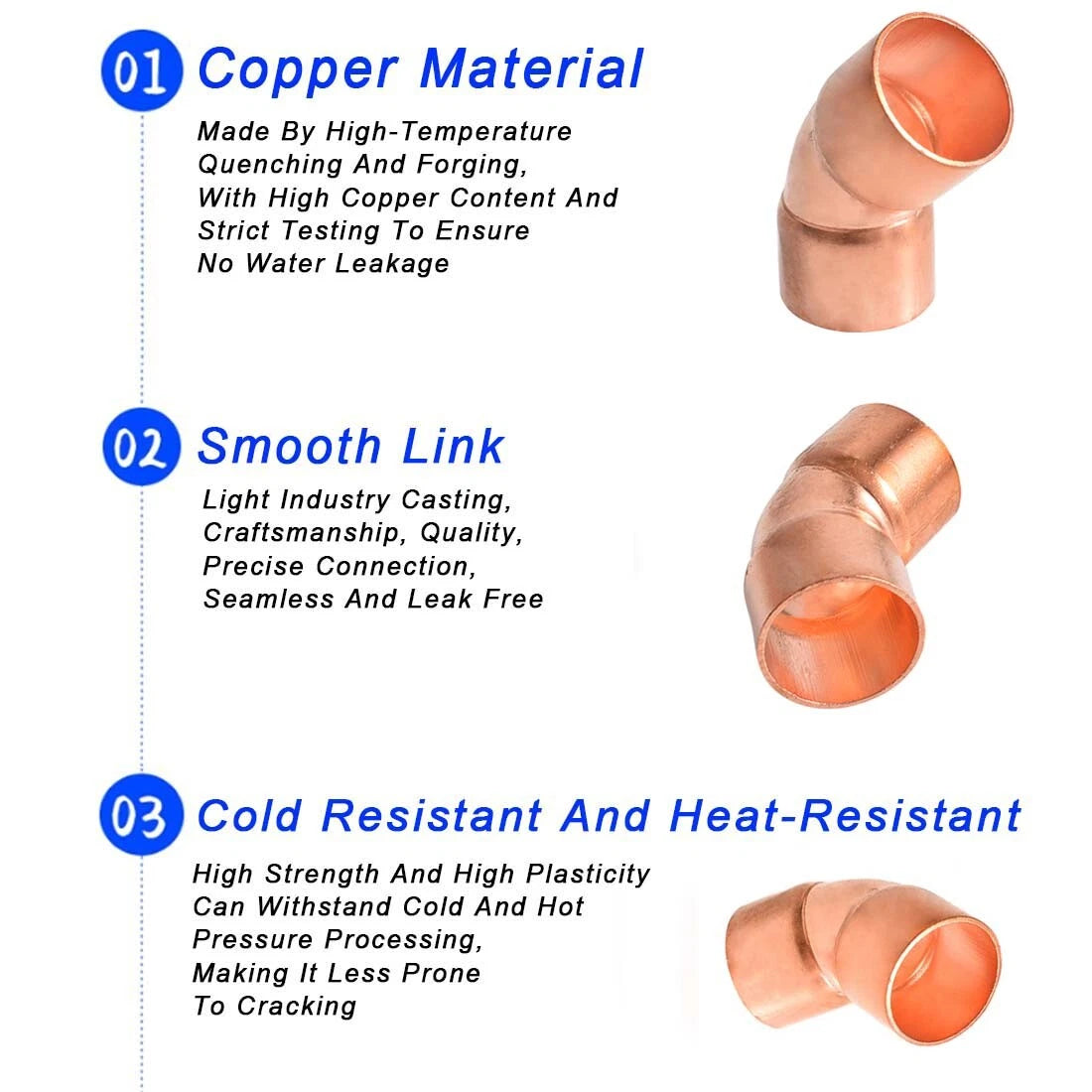 Copper Long Radius Street 45° Elbow — End Feed Refrigeration Fitting 6.35mm–133mm