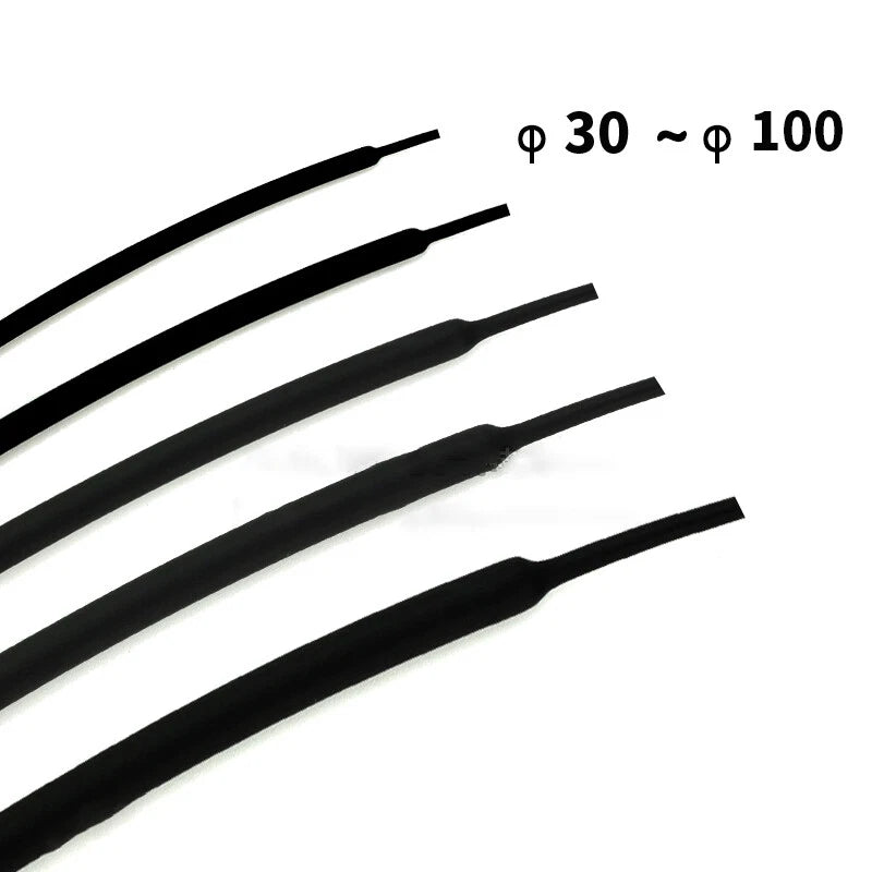 Black Heat Shrink Tubing 2:1 Ratio — Electrical Wire Sleeving, 30mm–100mm Diameter