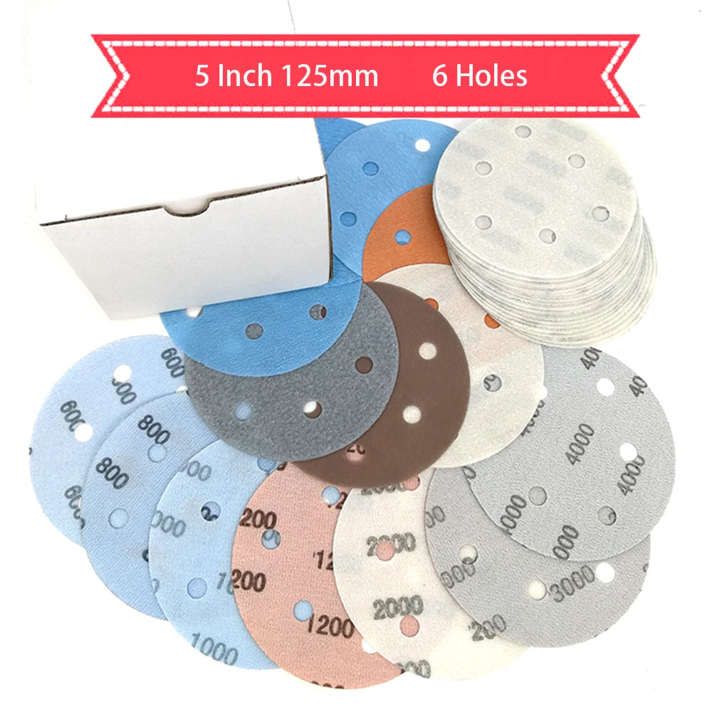 5/6/8 Holes Fv Soft Film Sandpaper 125mm Wet And Dry Sanding Discs 600 - 5000#