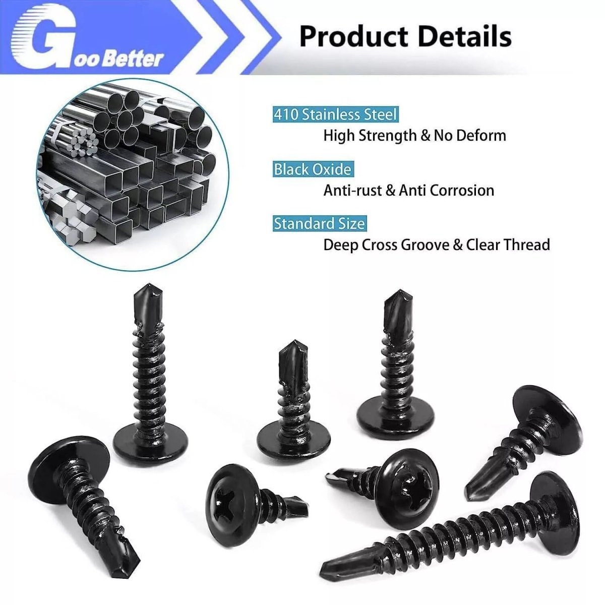 425Pcs Phillips Wafer Head Self Tapping/Drilling Screws Kit 410 Stainless Steel - HomeDIYer