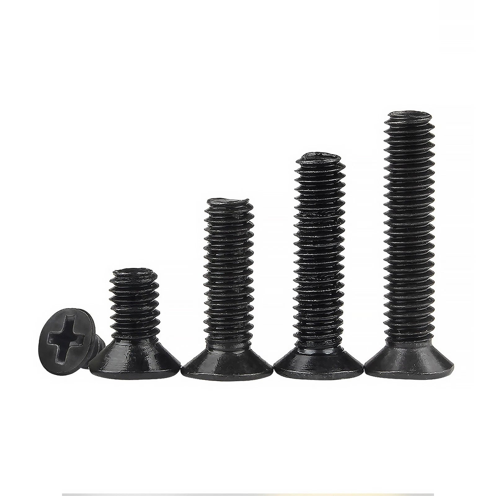 Black Phillips Flat Head Countersunk Machine Screws — Carbon Steel M1–M6