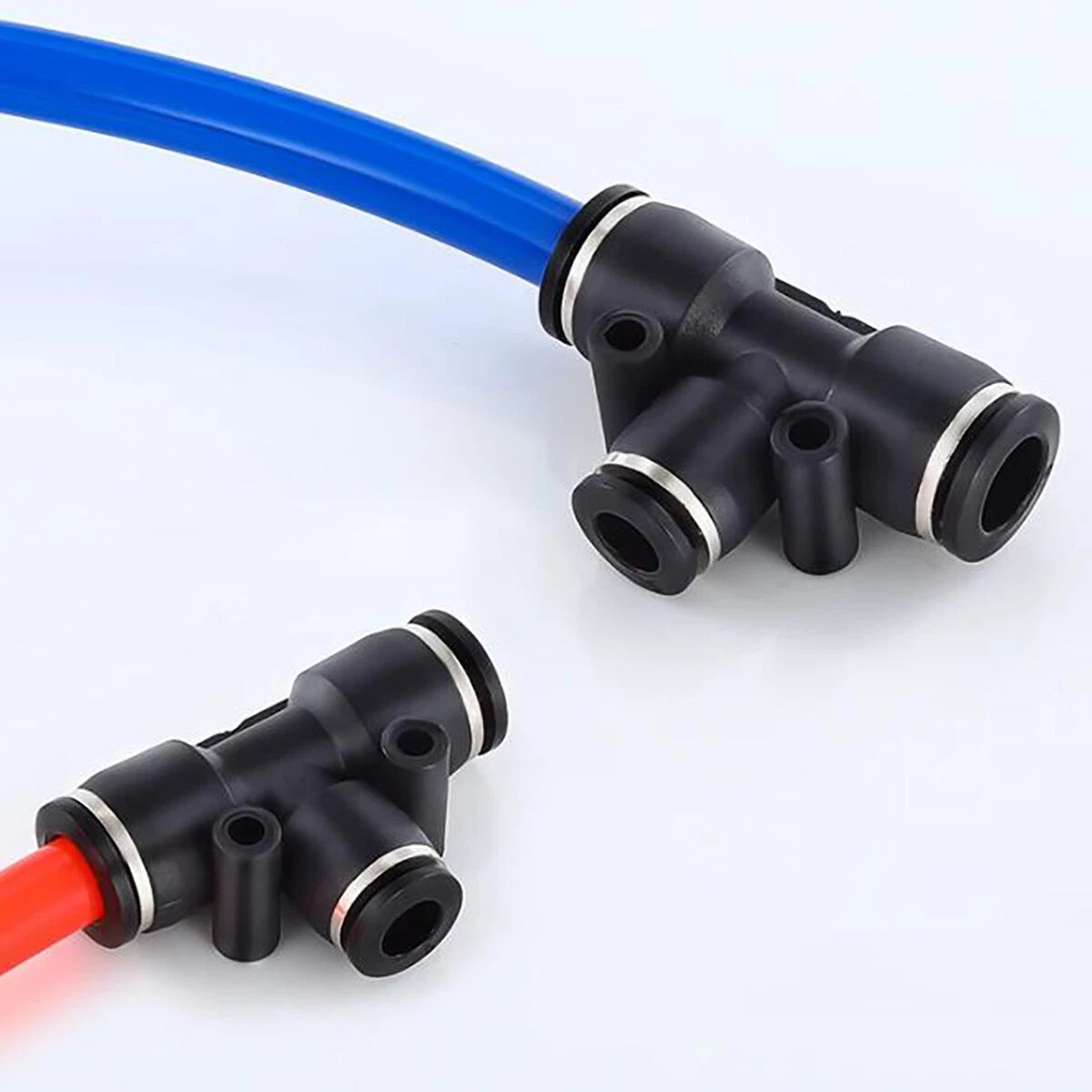 Nylon Pneumatic Tee 3-Way Push Fit Connector — 4mm to 16mm Inline Hose Fitting