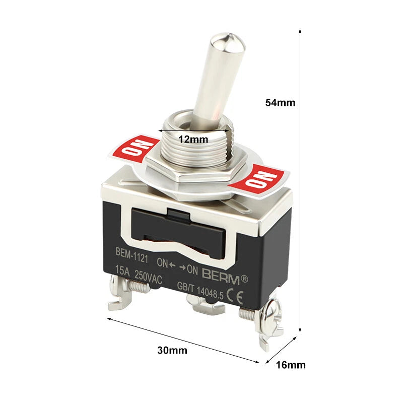 240V 15A Metal Toggle Switch – ON-OFF-ON, Latching & Momentary, 2/3/4/6 Pin