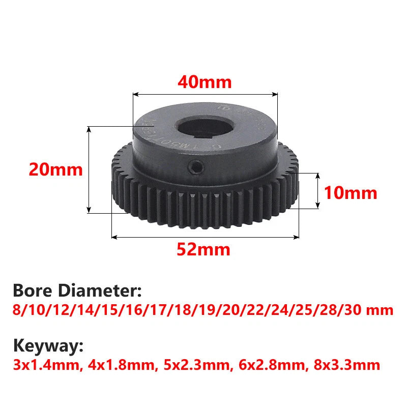 1 Mod 50 Teeth Spur Gear Motor Gears with Set Screws Black Oxide Carbon Steel