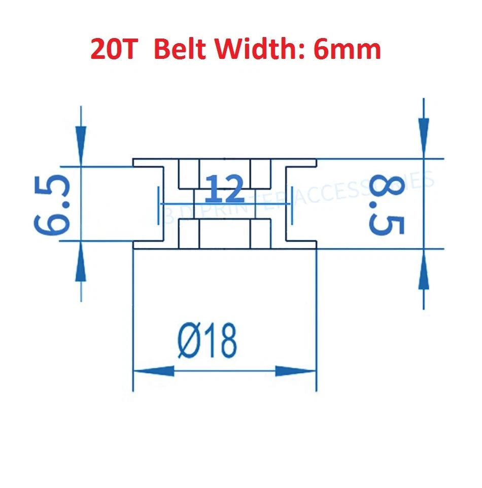 3D Printer GT2 Timing Belt Idler Pulley 6/10mm Belt 3/5mm Idle Bearing 16T 20T