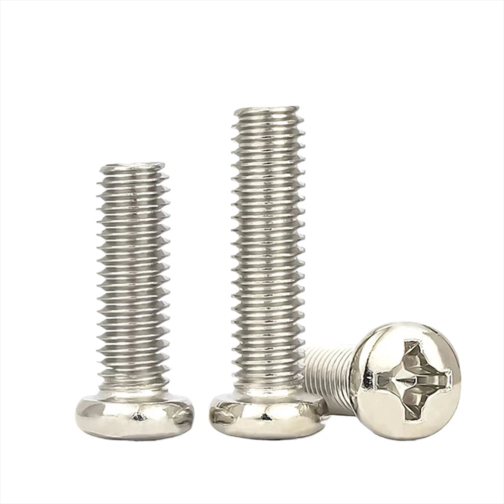 Nickel‑Plated Round & Countersunk Phillips Machine Screws – M1.2 M1.4 M2–M4, 3–12mm Lengths