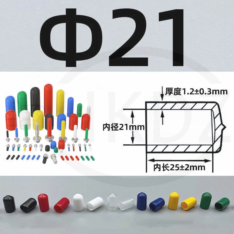 PVC End Caps for Screws, Bolts, Rods, Tubes & Cables – Thread Cover Protector, Rubber Plastic Caps (12-114mm, Multiple Colors)