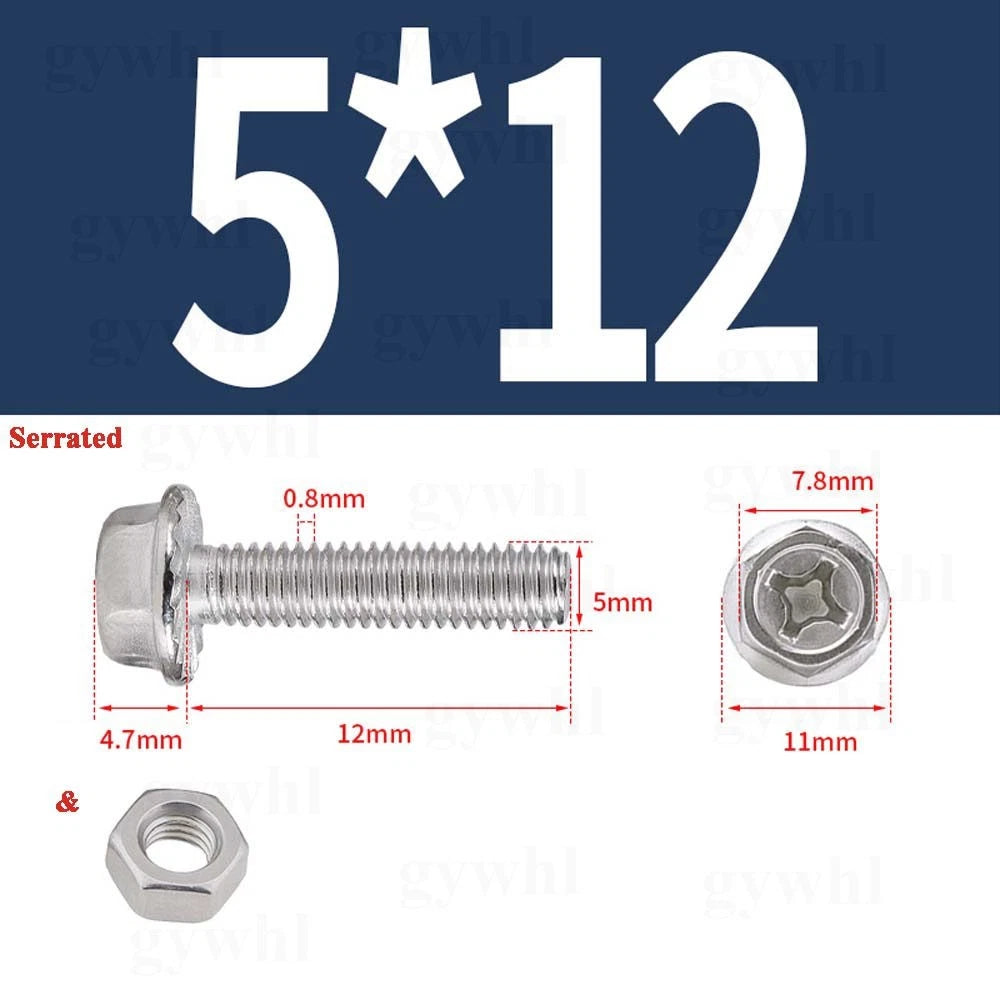 Phillips Hex Flange Bolts with Hex Nuts — Serrated & Smooth, M3–M8