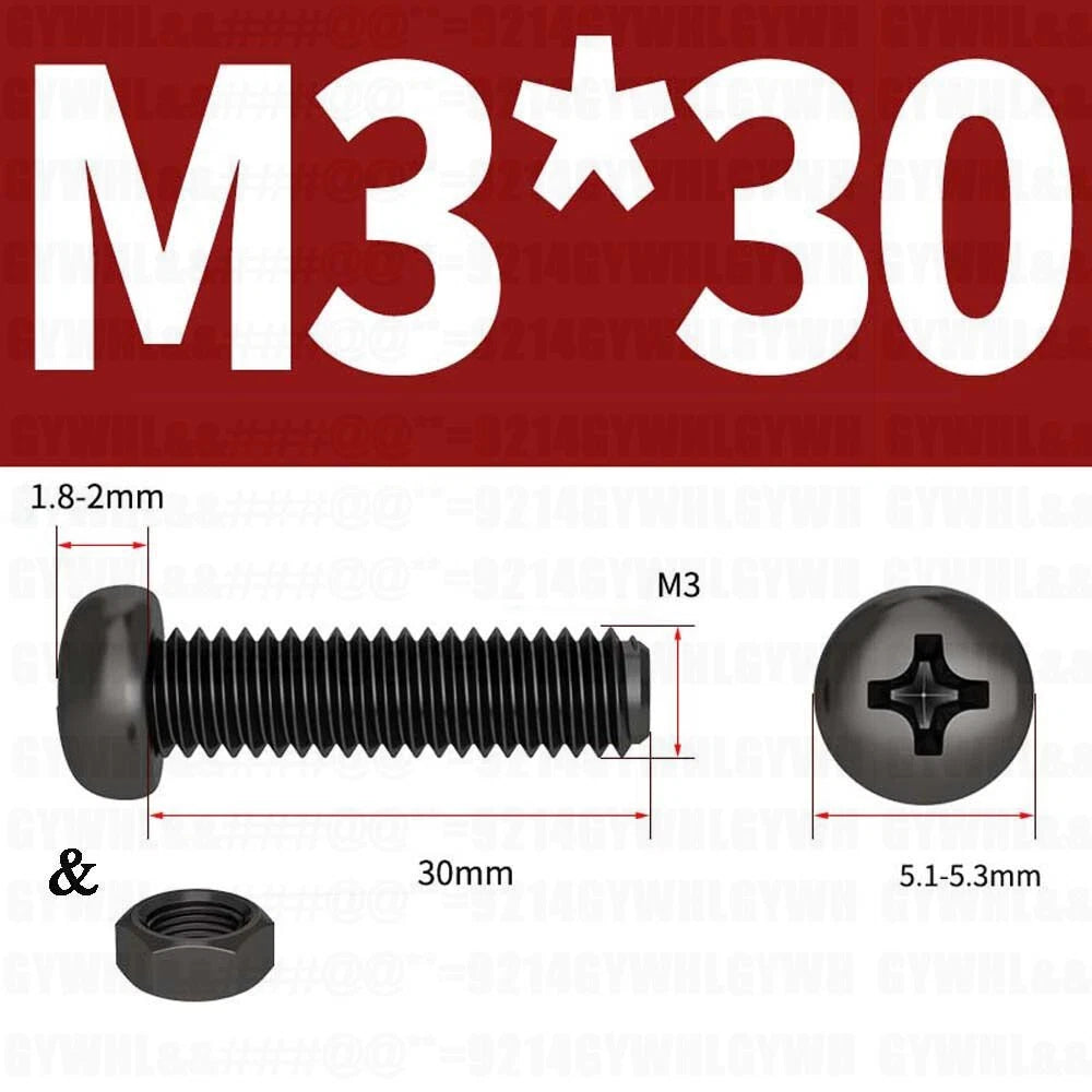 Black Pan Head Phillips Machine Screws + Hex Nuts Set – A2 Stainless Steel, M2 to M10