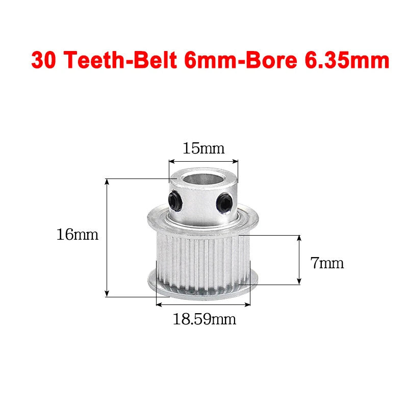2GT Drive Pulley With Step 16 Tooth - 100 Tooth Bore 4mm - 25mm for 6mm Belt