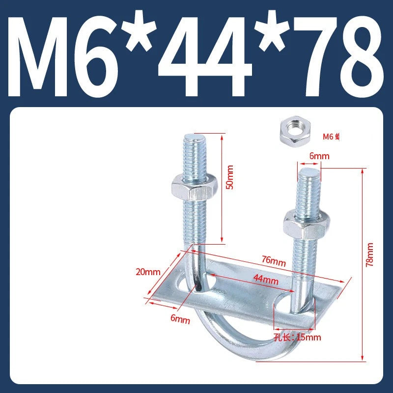 Round U-Bolts Sets Steel 16mm-219mm Inner Width M6 M8 M0 M12 with Nut, Plate