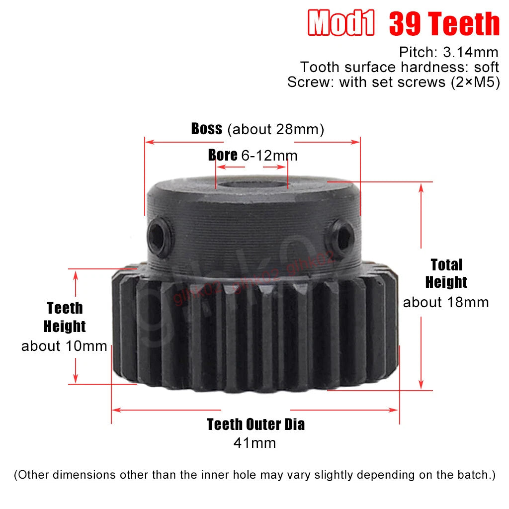 Mod1 Steel Pinion Gear Spur Gears 10-39 Teeth 4-20mm Bore With Screw Hardened
