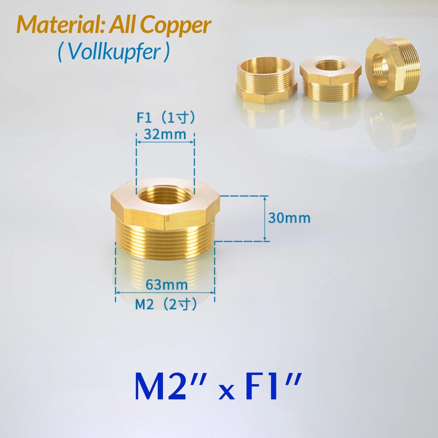 BSP Brass Reducing Hexagon Bush — Male to Female Thread Pipe Fittings