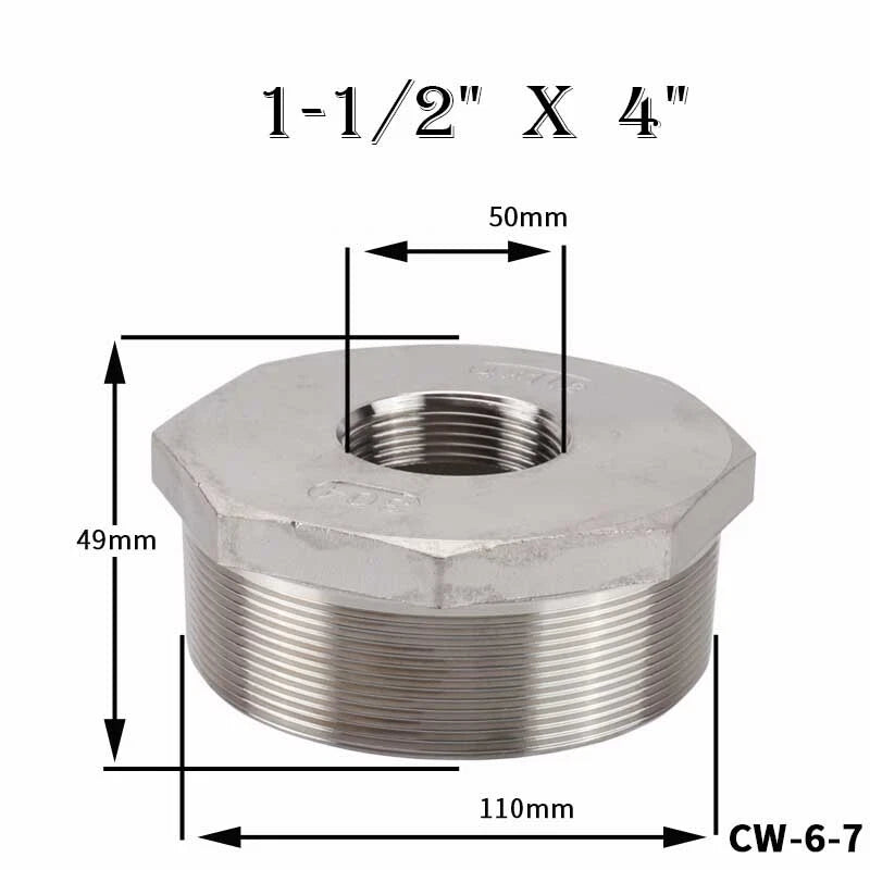 304 Stainless Steel Reducing Bush Adaptor | Male to Female NPT Pipe Fitting