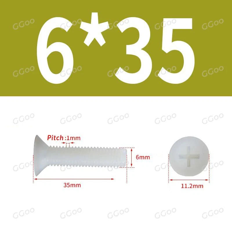 White Nylon Phillips Flat Head Machine Screws DIN 965 — M2.5 M3 M4 M5 M6 M8
