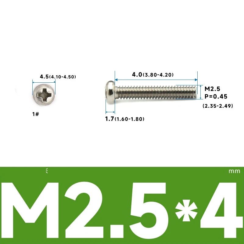 M1–M2.5 Pan Head Phillips Machine Screws – A2 Stainless Steel (304), Fully Threaded - HomeDIYer