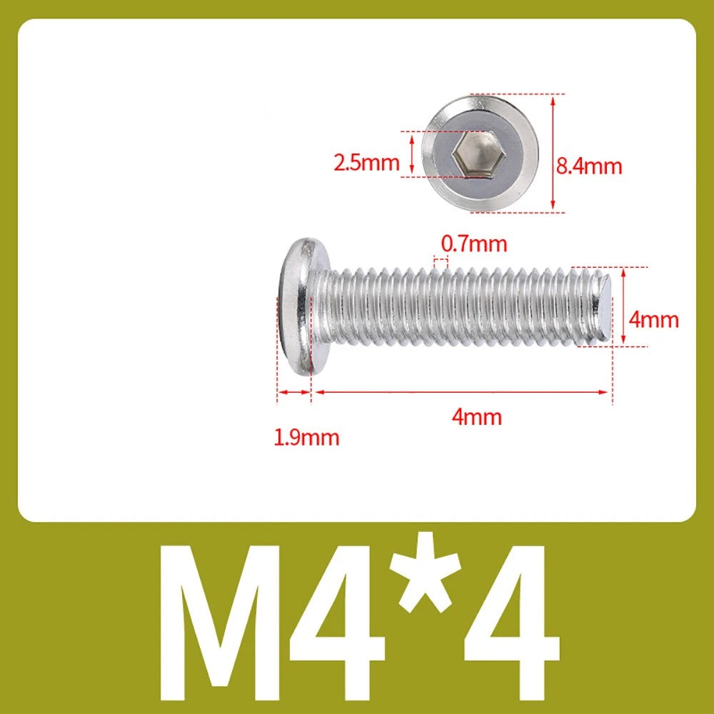 M2 M3 M4 Flat Round Head Hex Socket Screws – A2 Stainless Steel, Fully Threaded (3–50mm)