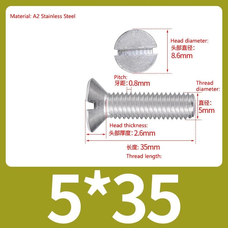 A2 Stainless Steel Slotted Countersunk Screws DIN 963 | M4 M5 M6 - HomeDIYer
