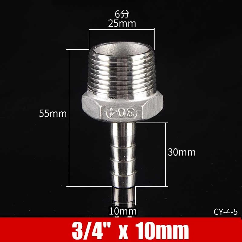 Stainless Steel BSP Male Thread x Barb Hose Tail Connector | 1/8" to 4"