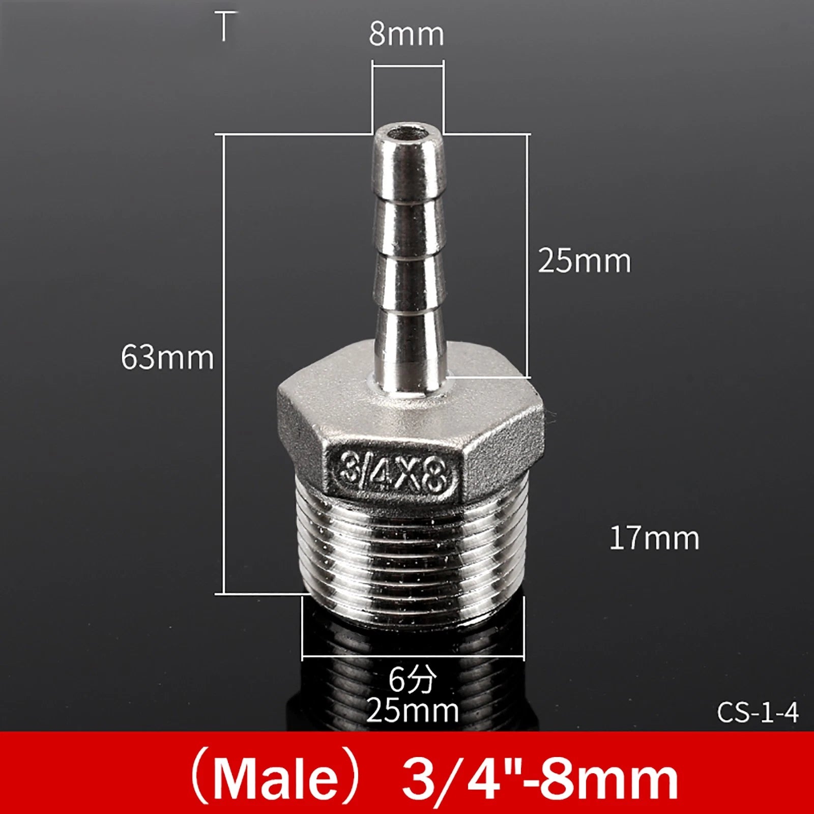 BSP Male Taper Thread x Hose Tail Adapter Fittings — Stainless Steel 304