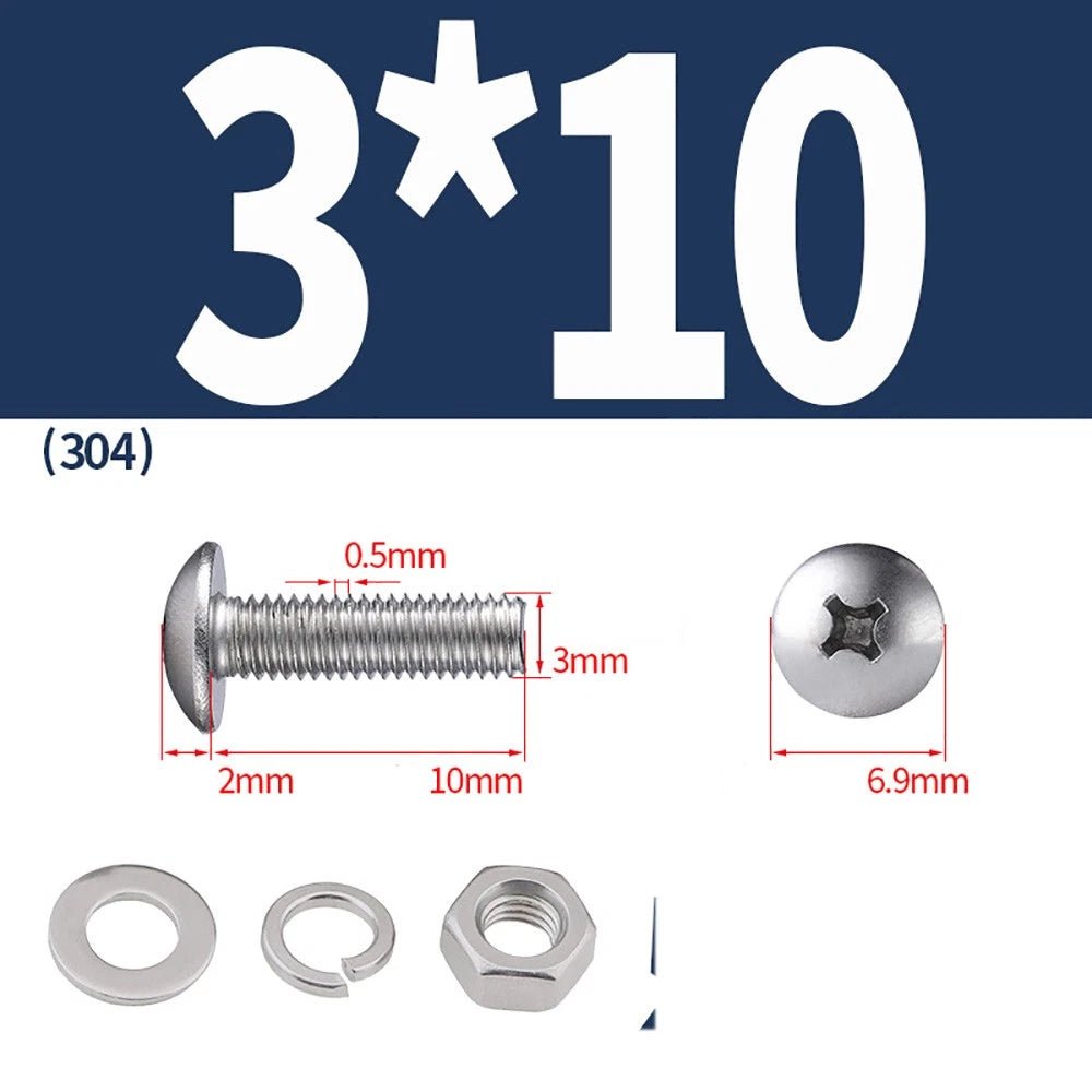 M2–M4 Phillips Truss Head Machine Screws with Hex Nuts & Washers – A2 Stainless Steel - HomeDIYer