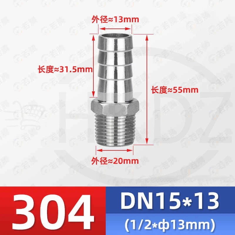 BSP Male Thread Stainless Steel Barb Hose Tail Connector — 1/8" to 4"
