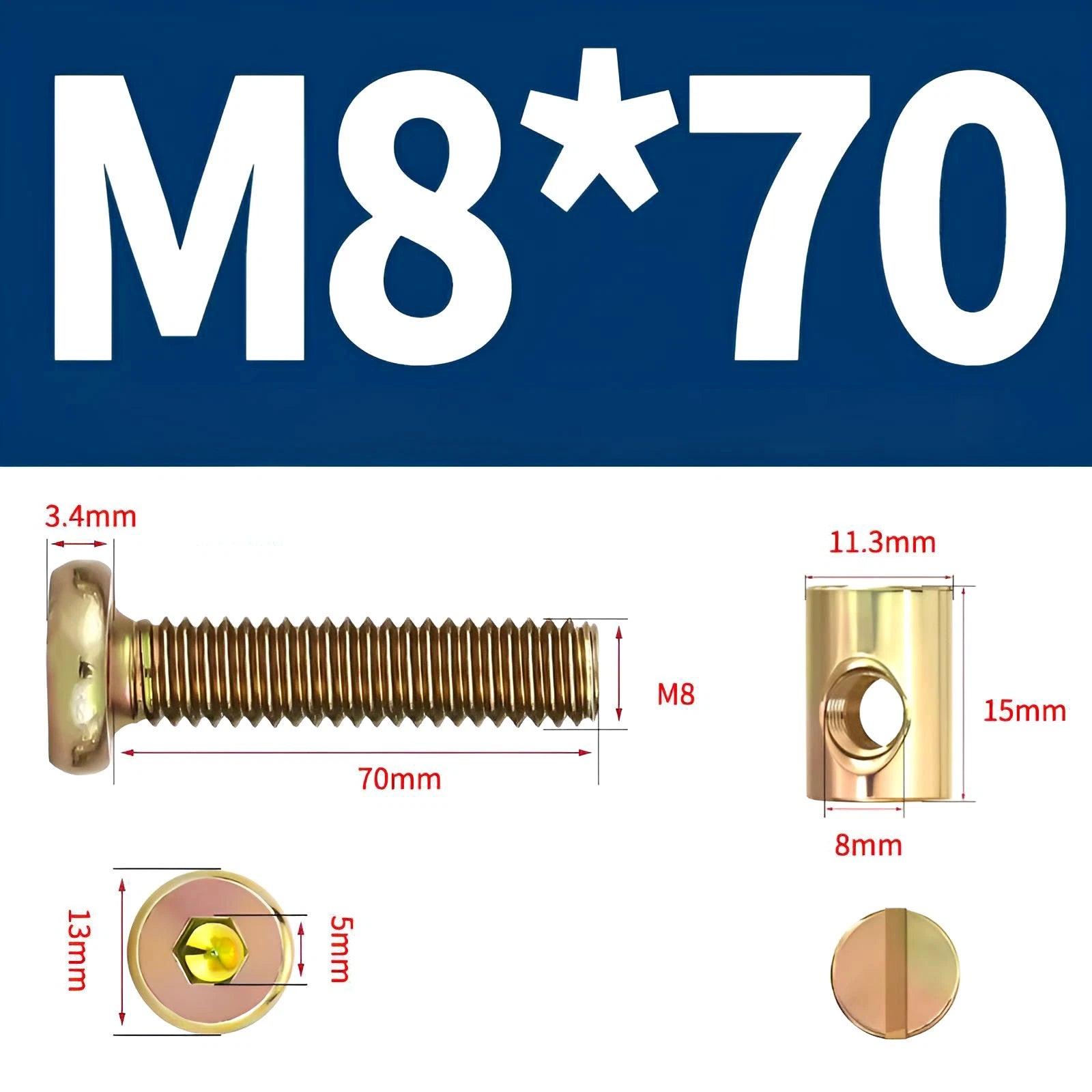 M6 M8 Galvanised Furniture Connecting Bolts with Barrel Nuts | Slotted & Phillips | 8mm–120mm