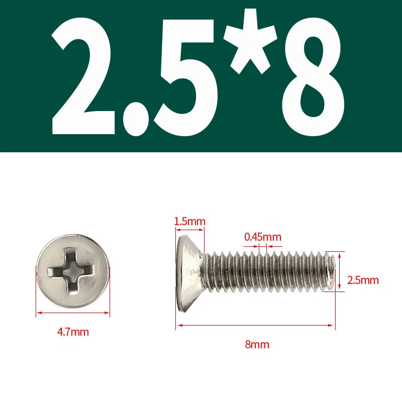 Phillips Machine Screws Countersunk Nickel Plated Steel DIN 965 Flat Head M1~M6