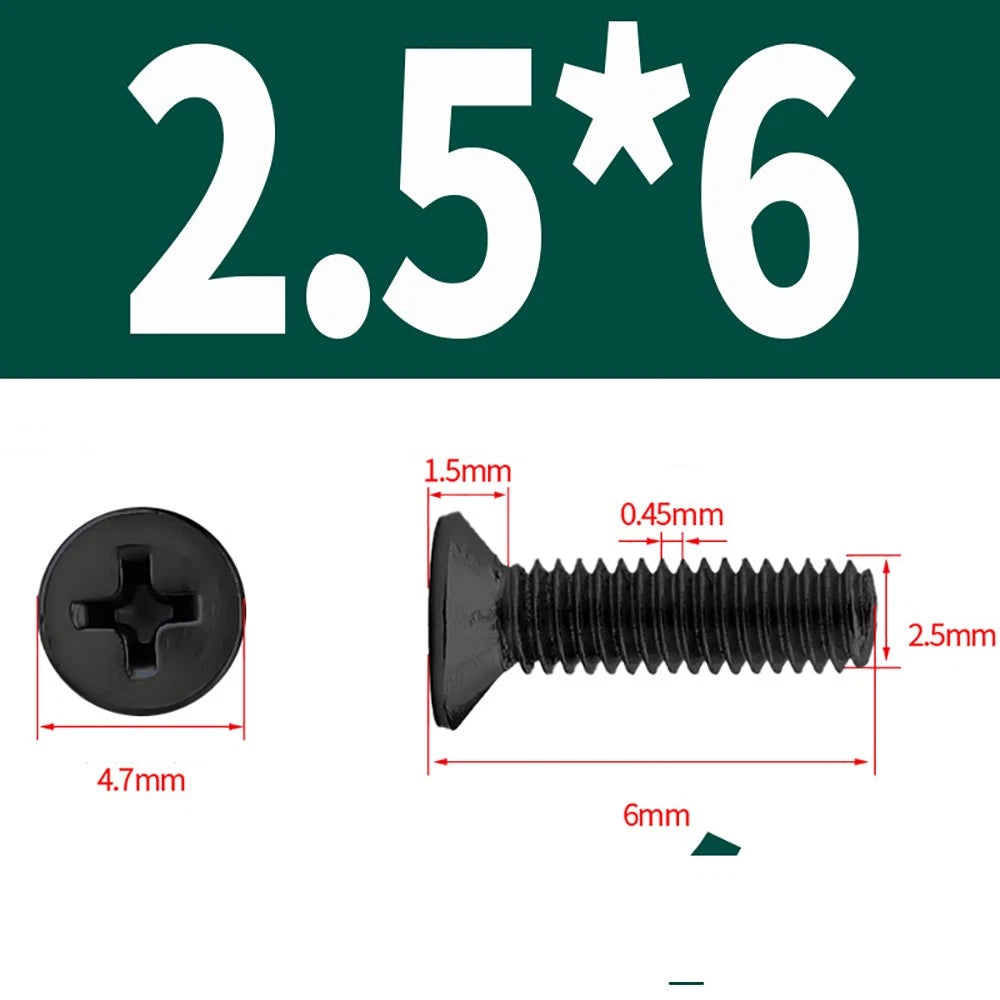 Black Phillips Flat Head Countersunk Machine Screws — Carbon Steel M1–M6
