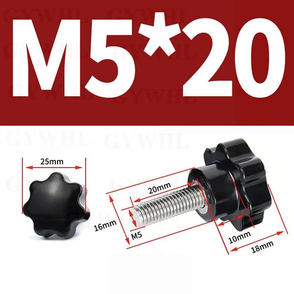Stainless Thumb Screws Hand Knob Grip Bolts Black Plastic Hexalobular Star Head - HomeDIYer