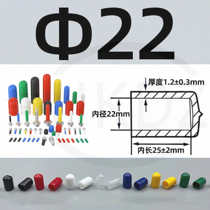 PVC End Caps for Screws, Bolts, Rods, Tubes & Cables – Thread Cover Protector, Rubber Plastic Caps (12-114mm, Multiple Colors)