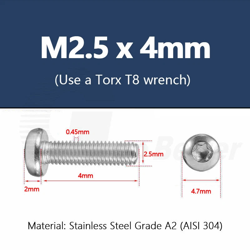 T3–T50 Torx Pan Head Machine Screws – M1.4 to M10, A2 Stainless Steel (3–100mm)