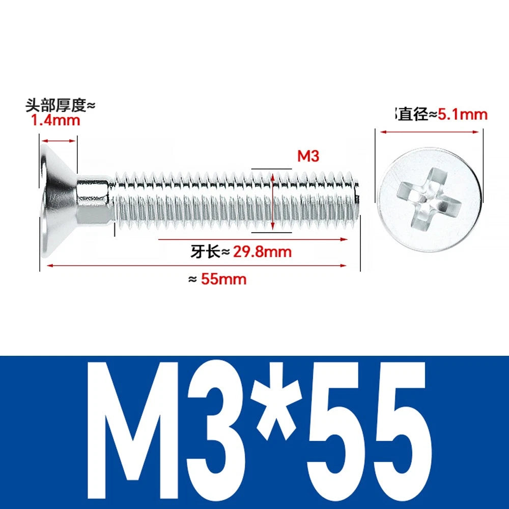 Countersunk Phillips Machine Screws – M2 to M12, White / Colour Zinc Plated, Carbon Steel