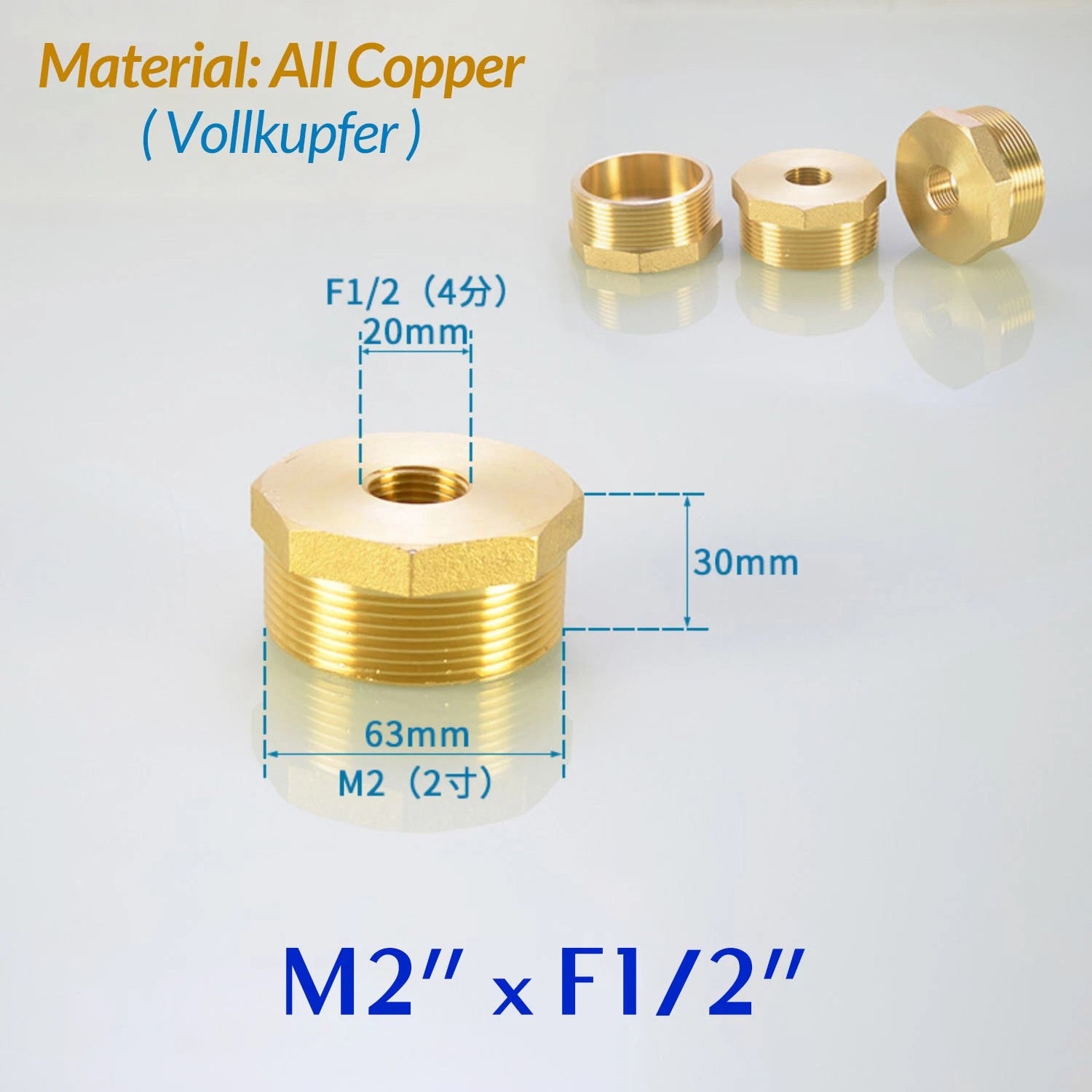 BSP Brass Reducing Hexagon Bush — Male to Female Thread Pipe Fittings