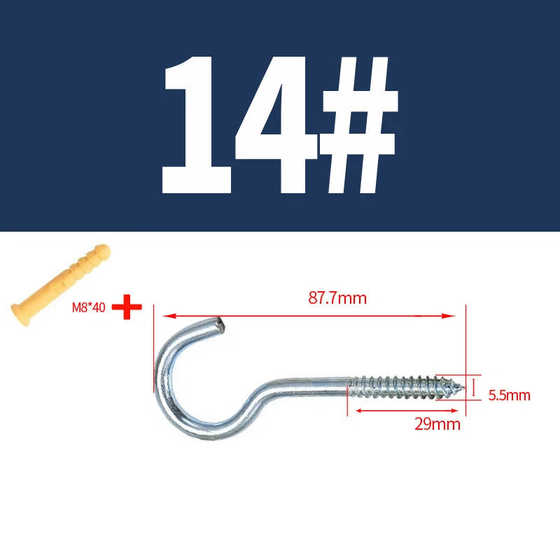 Zinc Screw Eyes & Hooks — Metric Wood Thread, 16–105mm, Hook & Eye with Optional Wall Plug