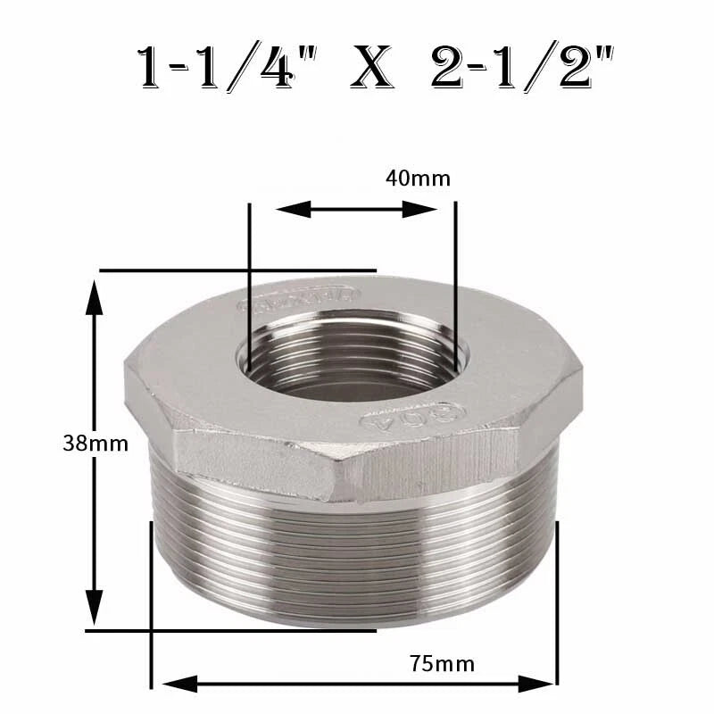 304 Stainless Steel Reducing Bush Adaptor | Male to Female NPT Pipe Fitting