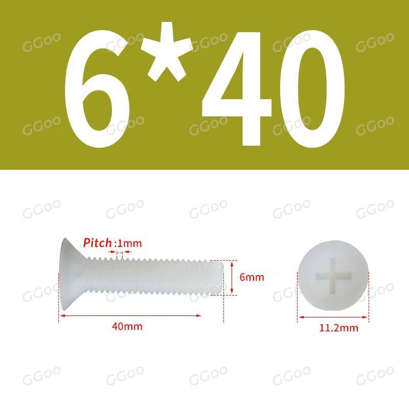 White Nylon Phillips Flat Head Machine Screws DIN 965 — M2.5 M3 M4 M5 M6 M8